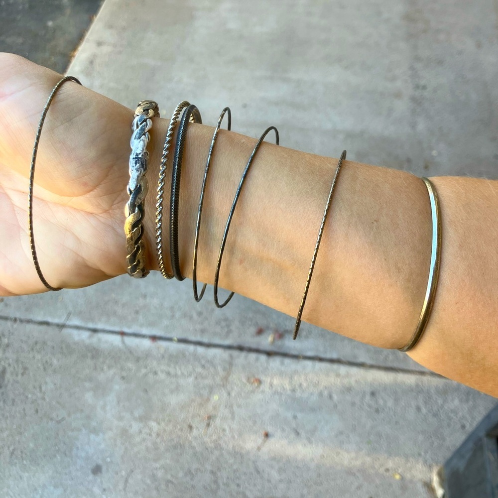 Elegant Minimalist Silver Bangle Stack of 8 - Picture 4 of 5